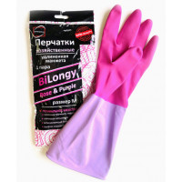 Перчатки хозяйственные с напылением Bi-Longy c удлиненной манжетой Rose & Purple M